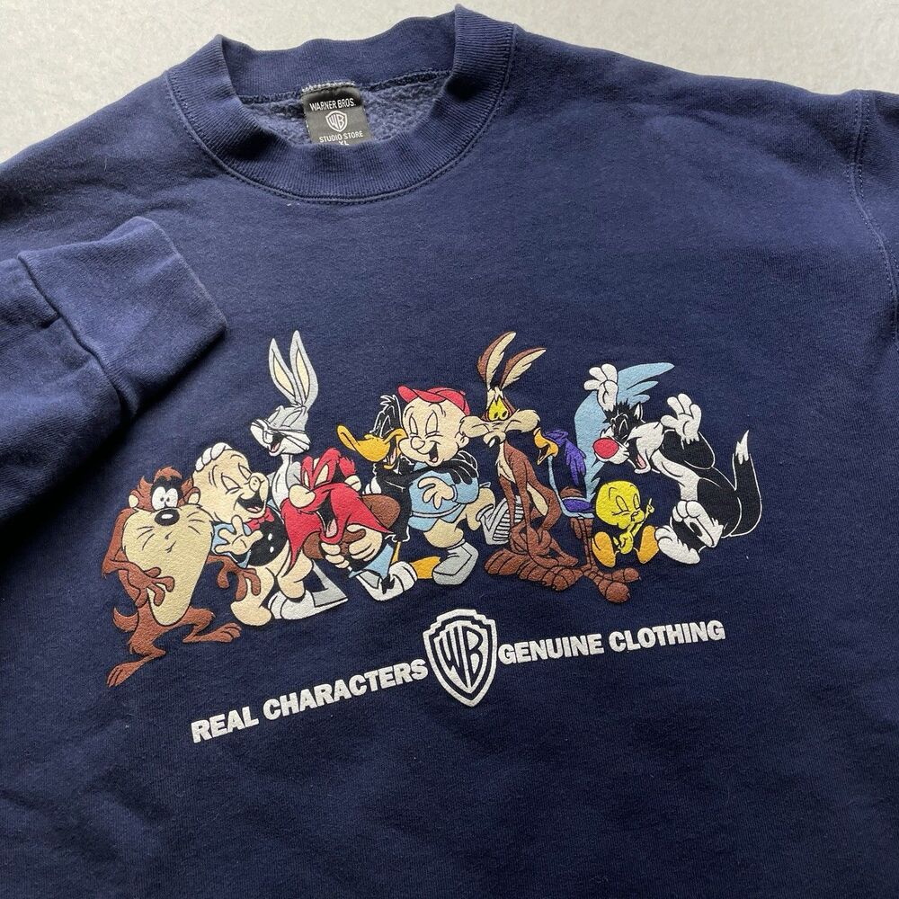 Looney Tunes Sweatshirt Mens XL Blue Warner Bros Studio Store Crewneck Cartoon